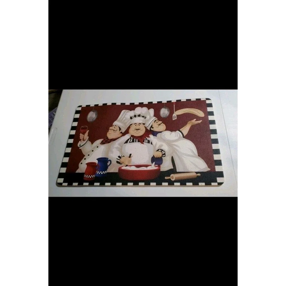 Baking Chefs Floor Counter Mat Kitchen Wall Art Checkered Border Cooking Chef